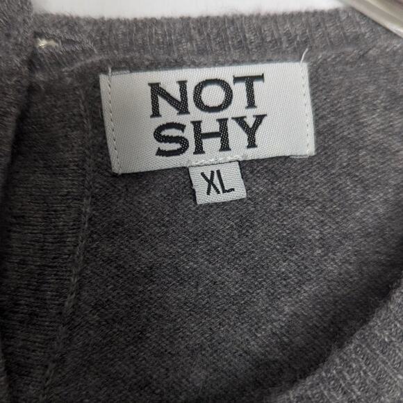 Not Shy Gray Cashmere Sweater Long Sleeve With Rhinestones Button Back Size XL - Picture 3 of 8